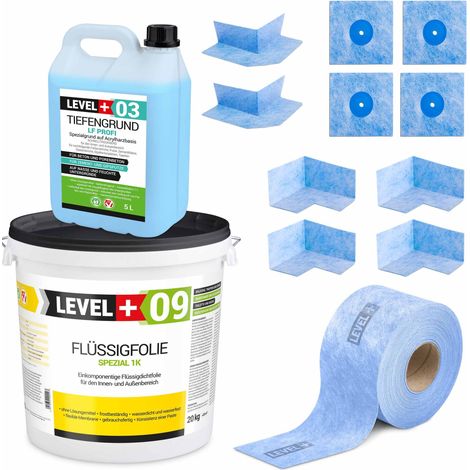 LEVEL+ Dichtset für Duschabdichtung Bad Dichtband Flüssigfolie 20kg SET69 (1/4)