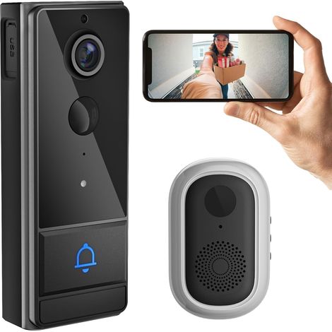 Intelligente WiFi-Videotürklingel, drahtlose Video-Gegensprechanlage mit PIR-Alarm, 1280x720 Auflösung, Nachtsicht, Zwei-Wege-Audio, IP65 wasserdicht, Heimüberwachung, schwarz.