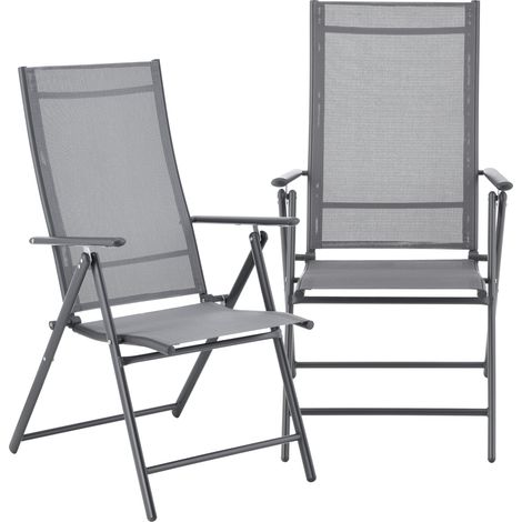 Set Kalamata di 2 Sedie Pieghevoli da Giardino con Braccioli e Schienale Reclinabile - Grigio Chiaro [en.casa] (1/5)