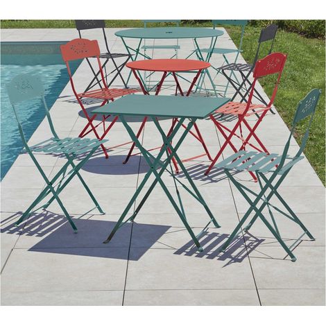 Table de jardin pliante en acier traité époxy – Carrée 60x60 cm – Résistante aux intempéries – Capacité 2 personnes – Coloris vert clair – Ozalide (1/3)