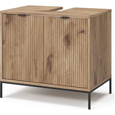 Meuble sous-lavabo Eliza, Chêne Viking, 70x63cm avec 2 portes, Vicco