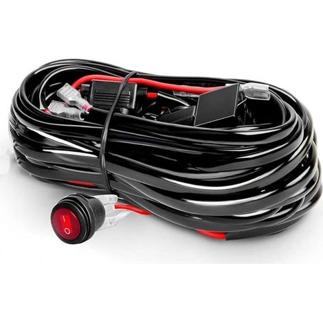 Interrupteur Relais de Puissance 12V, Marche/Arrêt, 2 Fils Fusible à Lame Etanche - Faisceau de Câbles pour Barre Lumineuse LED 16AWG Kit pour LED Feux de Travail, Tout-Terrain Lumières (1/5)