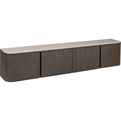 Meuble tv suspendu bois brun effet travertin - brun foncé et beige effet travertin (1/5)