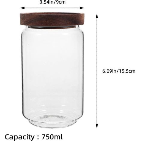 Bocal à bonbons avec couvercle en bois compatible, récipient de rangement portable en verre de 750 ml (1/4)
