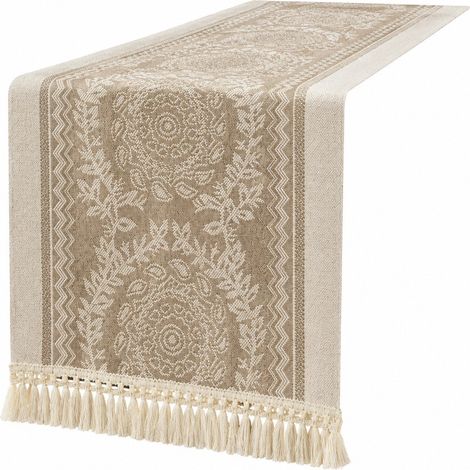 Chemin de table rouge de Noël, en lin et coton imperméable, grand format (35 x 120 cm) pour meuble TV ou table basse - Motif couronne de café (1/5)