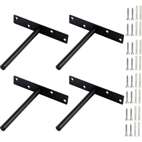 4 ensembles Support Étagère Invisible T Forme Équerres Fixation Murale Robustes pour Meuble Bibliothèque Cuisine Charge Lourde Acier Noir Durable (1/5)