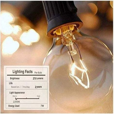 2pcs Guirlande lumineuse extérieure - IP65 étanche Raccordable - Mariage et jardin - 7.62m G40 blanc chaud (1/5)