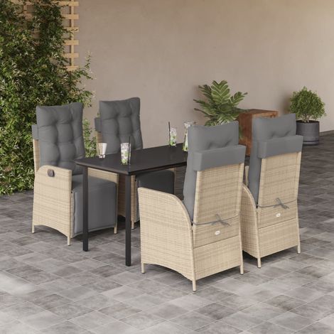 5-tlg. Garten-Essgruppe mit Kissen Beigemischung Poly Rattan