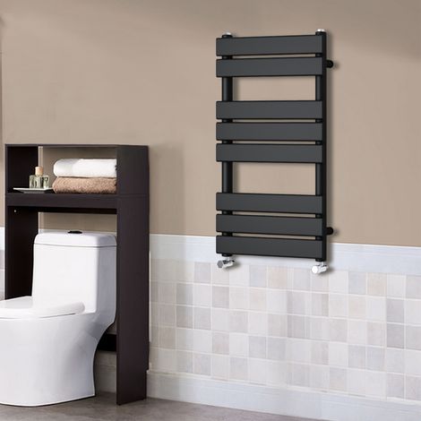 Flat Panel Heated Towel Rail Bathroom Rad Radiator Black 800x450mm