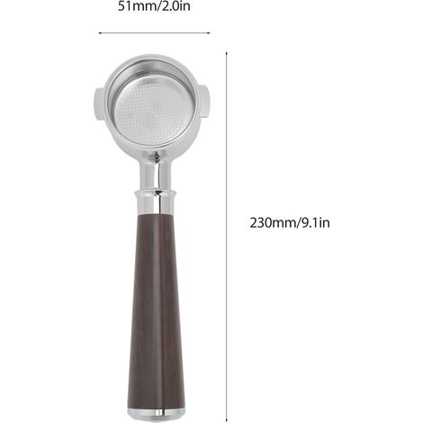 Ortviai Portafiltre Café Sans Fond 51 mm en Acier Inoxydable avec Poignée en Bois Exotique pour Machine Delonghi ECO310 (1/4)