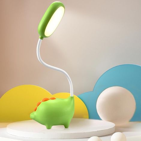 Lampe de bureau LED dinosaure pour enfants, lampe de chevet à intensité variable avec 3 modes, rechargeable par USB, verte (1/3)