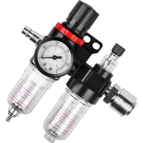 CSPARKV Réducteur d'air comprimé : séparateur d'eau 1/4" Réducteur de pression d'air comprimé avec raccords rapides et manomètre, filtre à air, régulateur de pression d'air comprimé Unité d'entretien (1/5)
