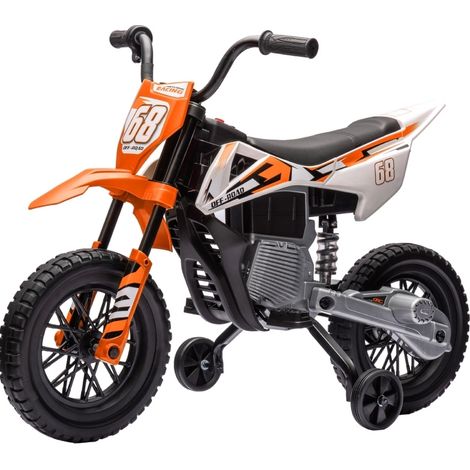 Moto électrique enfant 12V avec 2 vitesses et roulettes d’entraînement, 3-6 ans, orange (1/5)