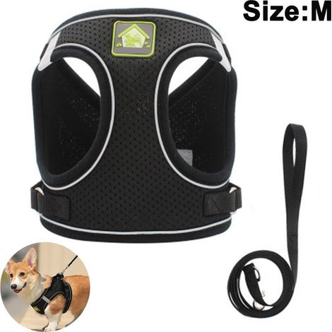 Lot de 2 harnais pour chien, faciles à enfiler, respirants, pour chiots, chats et chiens de petite et moyenne taille. Ces harnais en forme de gilet sont dotés d'une corde de traction réfléchissante et (1/4)