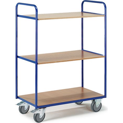 Etagenwagen 1500mm hoch 2 Wände offen mit 3 Ladeflächen 800x500mm im Buchendekor