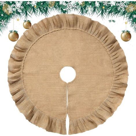 Gonna per Albero di Natale in Tela di Lino, Gonna per Albero di Natale Pieghettata con Bordatura a Volant, Decorazioni Rustiche Autunnali per Feste Invernali (80 cm) (1/5)