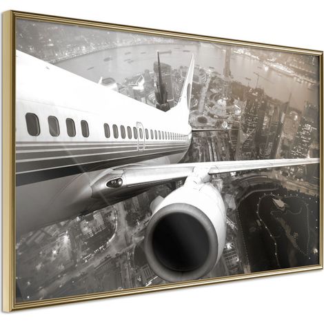 Affiche Murale Encadrée "Plane Wing" 45 x 30 cm Or
