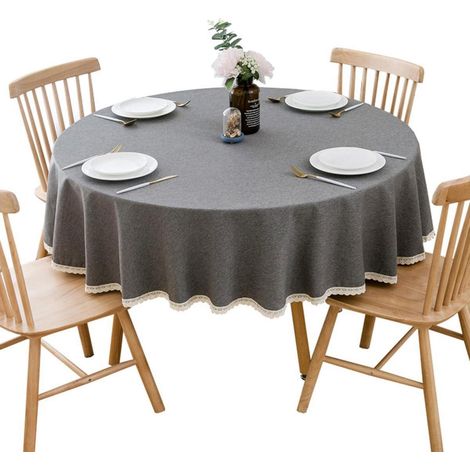 Nappe ronde coton-lin 90cm Gris Foncé, lavable en machine