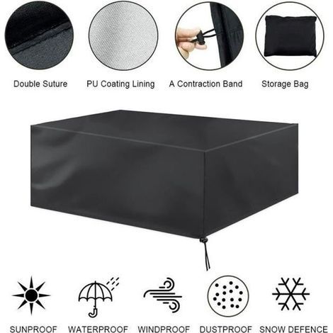 Housse De Protection Étanche Pour Meubles de Jardin Table Banc Extérieurs Bâche Couvercle Noir 213X132X74cm (1/4)