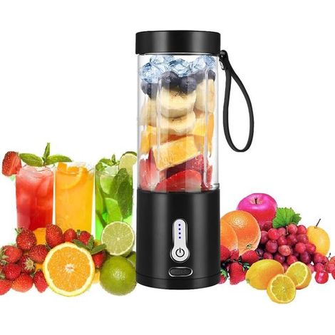 Licuadora portátil inalámbrica negra con 6 cuchillas, batería de 4000 mAh y cargador USB, C resistente al agua, 500 ml (1/5)
