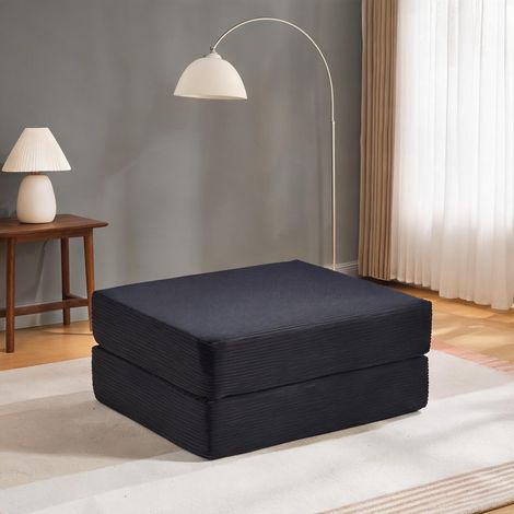 Pouf poire en tissu cord noir convertible en petit canapé (1/5)