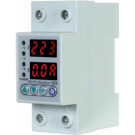 Relais de protection contre les surtensions et les sous-tensions, 63 A à 220 V sur rail DIN, avec double affichage pour une utilisation domestique. (1/5)