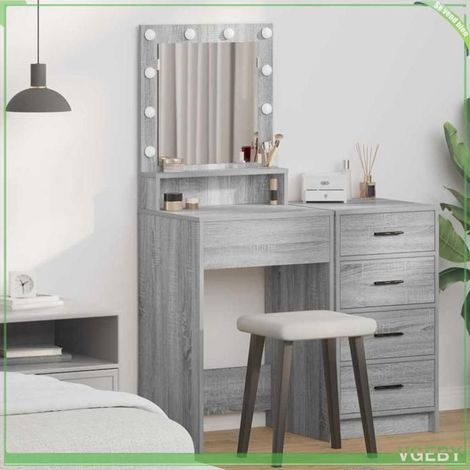 Coiffeuse - ABI - Gris sonoma - Bois d'ingénierie - Miroir intégré - Éclairage LED (1/5)