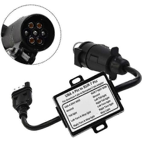 Adaptateur de feu de remorque compatible (prise et fiche), connecteur plat 4 broches standard américain vers connecteur 7 broches standard européen, convertisseur de circuit pour feu de remorque 4 bro