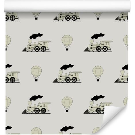 Papier peint Locomotives à vapeur avec ballons vintage, style rétro, 50 x 1000 cm (1/5)