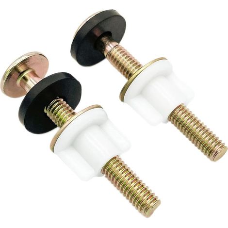 Lot de 2 boulons et vis universels de remplacement pour abattant de toilette, boulons de charnière robustes avec écrous en plastique blanc, rondelles en métal et en caoutchouc. (1/5)