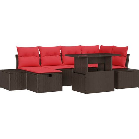 Garden Sofa Set with Cushion with Storage 7 pcs Poly Rattan vidaXL