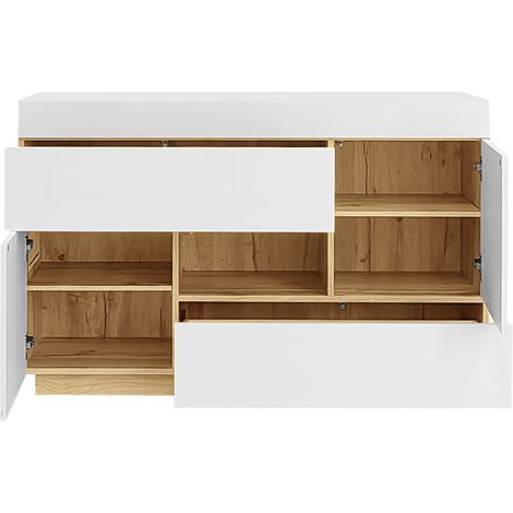 Aparador blanco con 2 cajones, 2 puertas y luz LED RGB (1/5)