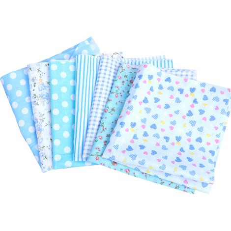 Tissu coton imprimé 25x25cm bleu, lot de pièces pour couture patchwork artisanale, accessoire de broderie fait main