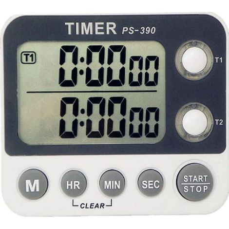 Minuteur de Cuisine, Minuteur de Cuisine 2 Canaux, Volume de la Sonnerie Réglable, Minuterie de Cuisson, Chronomètre, Grand écran LCD, Dos Magnétique, Batterie et Lanière Inclus (1/5)