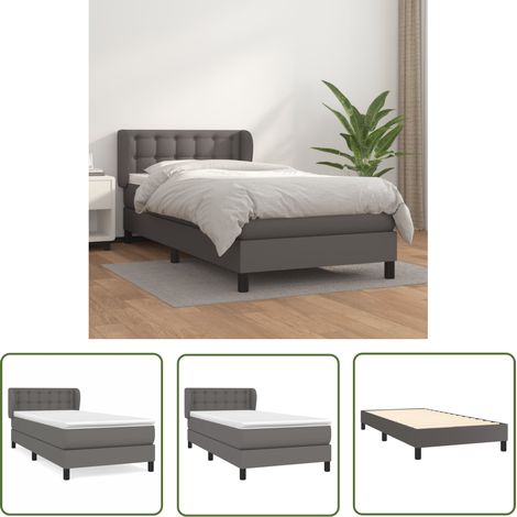 The Living Store Sommier à lattes de lit avec matelas Gris 80x200 cm Similicuir - Lit Plateforme - Lit Double - Literie - Chambre À Coucher - Meuble Design (1/5)