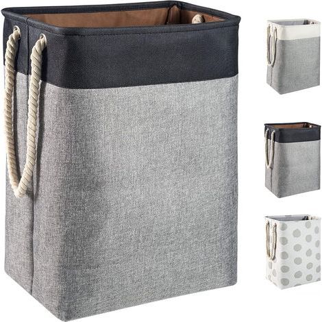 Panier à linge pliable en lin 78 L, 60 x 42 x 31 cm, beige et gris (1/5)