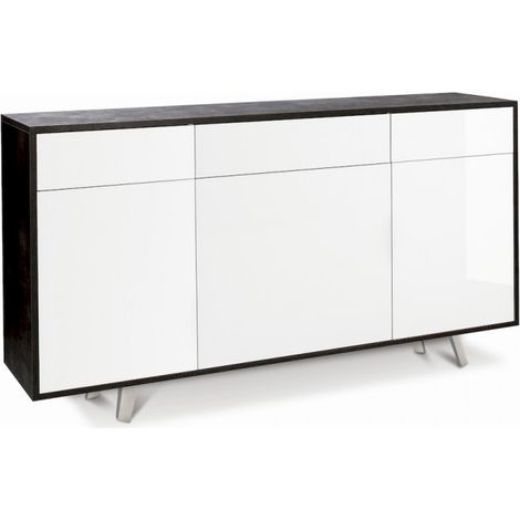 Mueble móvil con 3 puertas y 3 cajones, 164L x 41P x h92 – Acabado negro mate y blanco brillante – Sarmog