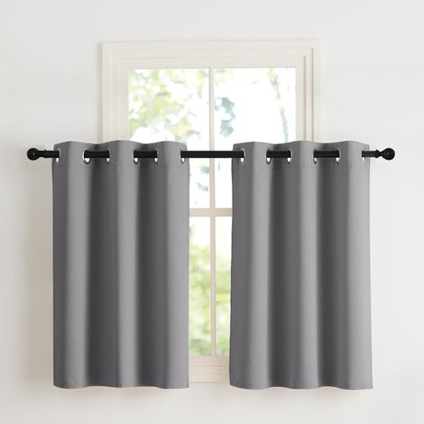 Rideauxs Occultant Court Thermique Petit Panneaux Draperies à Oeillets Lumineux Bloquer Decoration pour Cuisine Chambre, Largeur 107 x Hauteur 90 cm, Gris Foncé, 2 Pièces (1/5)