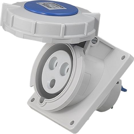 Socle de prise industrielle à encastrer à 20° IP67 - 2P+T - 32A - 230V AC - Eur'Ohm
