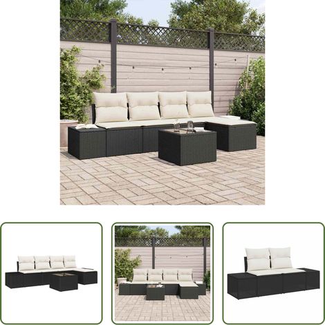 Poly Rattan - Sofa Set mit Kissen 6 pcs Schwarz Poly Rattan (1/5)