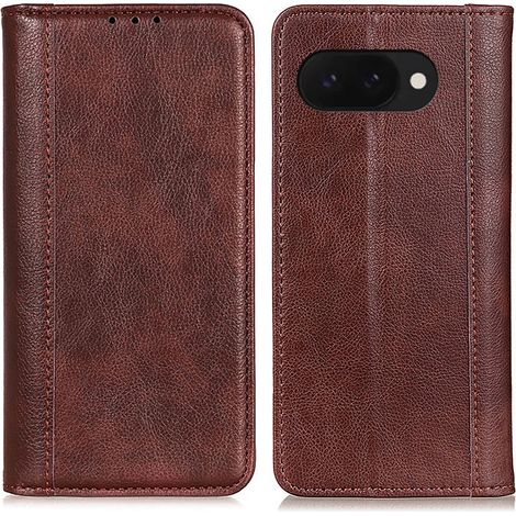 Funda tipo libro de piel dividida para Google Pixel 9A, color marrón. (1/5)
