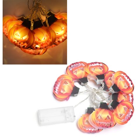 10 LED-Kürbis-Lichterketten, Halloween-Dekorationslichter, batteriebetrieben, geeignet für Partys im Innen- und Außenbereich, Gruselpartys, Feiern, zur Gartendekoration für Partys usw. (1/5)