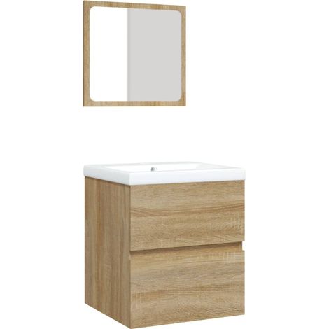 Vidaxl – Armoire lavabo salle de bain avec miroir – Bois d'ingénierie – Tiroir de rangement – Fixation murale – Trop-plein intégré
