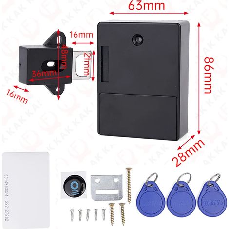 (Noir) Casier électronique, casier RFID, serrure à capteur invisible (1/4)