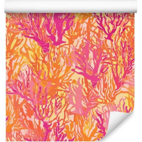 Papier peint à motifs pêche, corail et rose pour salon et chambre, 50 x 1000 cm (1/5)
