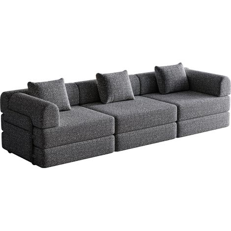 Sofá Cama Convertible de 1 Plaza con Almacenaje en el Reposabrazos, Estructura de Acero, Chenilla Gris (1/5)