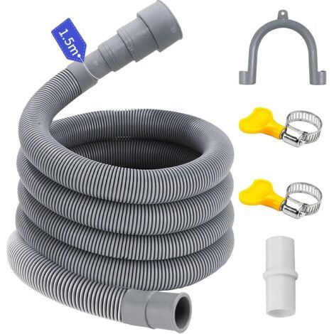 Tuyau de machine à laver, convient à 4 tailles de raccordement, rallonge de tuyau de lave-vaisselle, tuyau de lave-vaisselle pour machines à laver, lave-vaisselle et sèche-linge (1,5 M) (1/5)