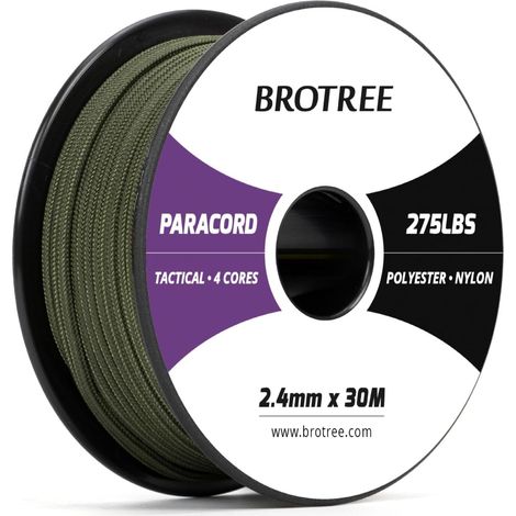 Paracorde 2,4mm Corde 275 Nylon 30M 4 Brins Bobine - 125KG Max Noir, 100% Nylon, UV résistance, Pour Bracelet, Artisanat, Camping, Survie, Extérieure (1/5)