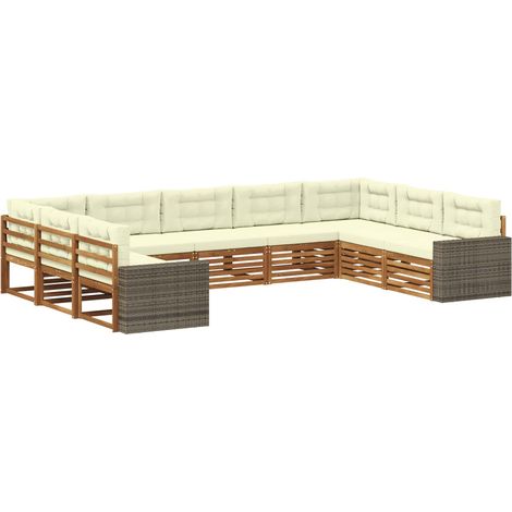 Conjunto de sofás de exterior con cojín 9 pcs Natural y Crema vidaXL (1/5)