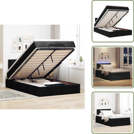 Lit ottoman avec matelas et LED noir 120x190 cm tissu - Lit Ottoman - Lits Ottoman - Lit - Lit Avec Rangement (1/5)